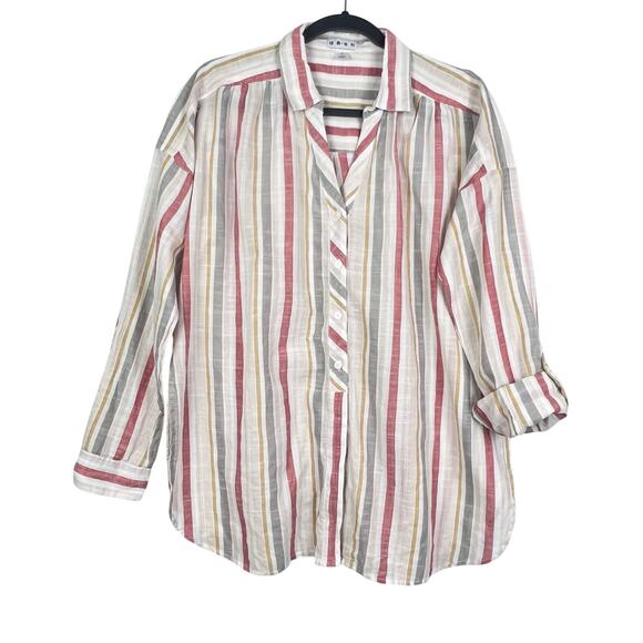 Da-sh Button Down Striped Roll Tab Long Sleeve Casual Shirt Large - Picture 1 of 8